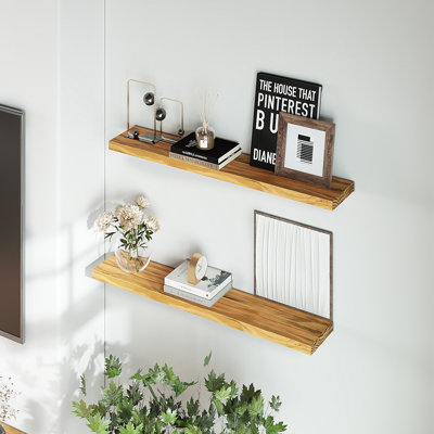 Jorgensen 2 Pieces  Pine Solid Wood Floating Shelves for Wall Decor, Kitchen, Bathroom, Workspace, Thick
