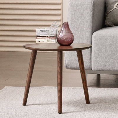 Mid-Century Oval Oak Coffee Table - Solid Wood, Walnut Finish, Easy Assembly Home Office Accent Table