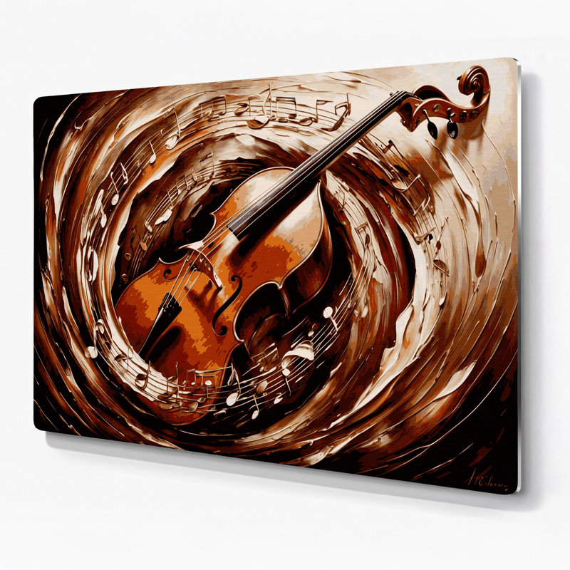 Art musical en métal contrebasse brune, H 11 po x l 14 po