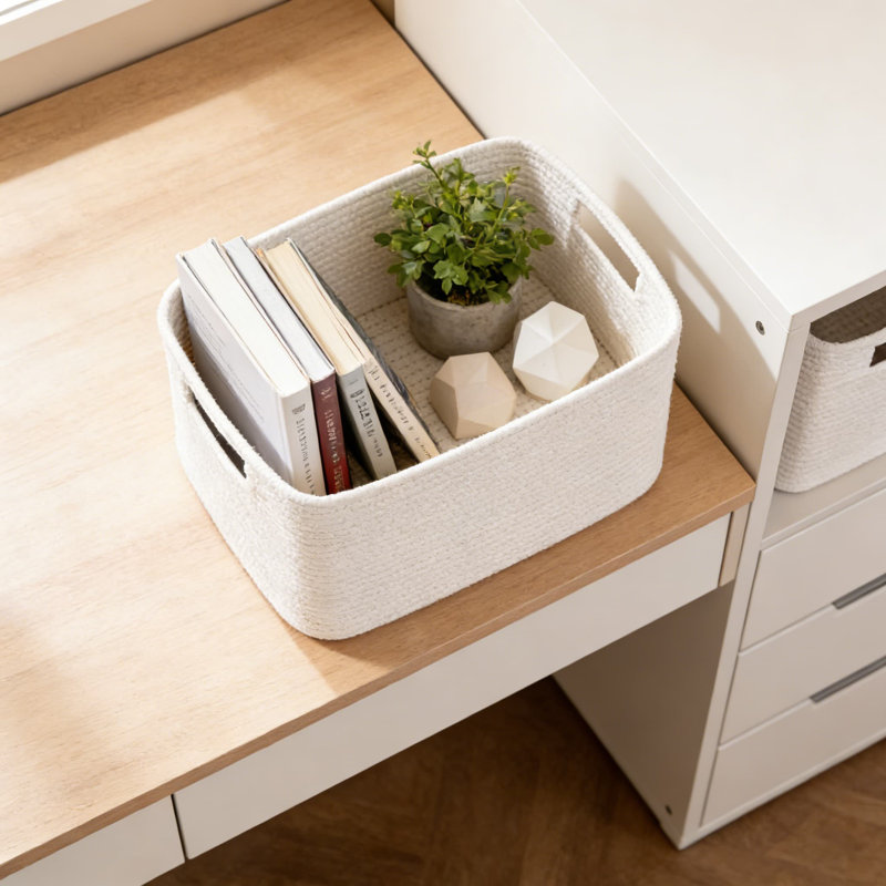 Paquet de 4 paniers de rangement tissés avec poignées, bacs de rangement pliables en tissu pour étagères, placard et rangement, matériau en coton naturel