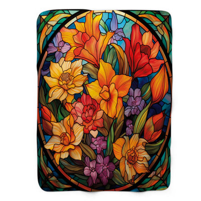 Floral Glass Art - 1 Piece Premium Sherpa Blanket