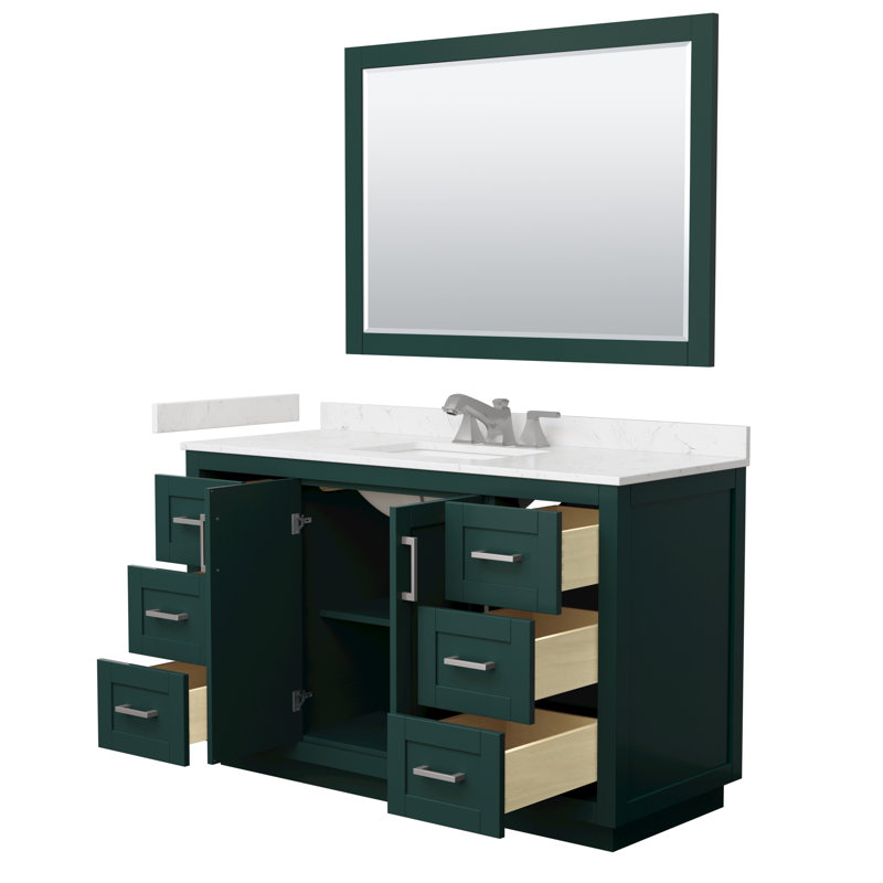 Ensemble de meuble-lavabo simple 54 po avec plateau en marbre de culture Miranda, Nickel brossé, Vert