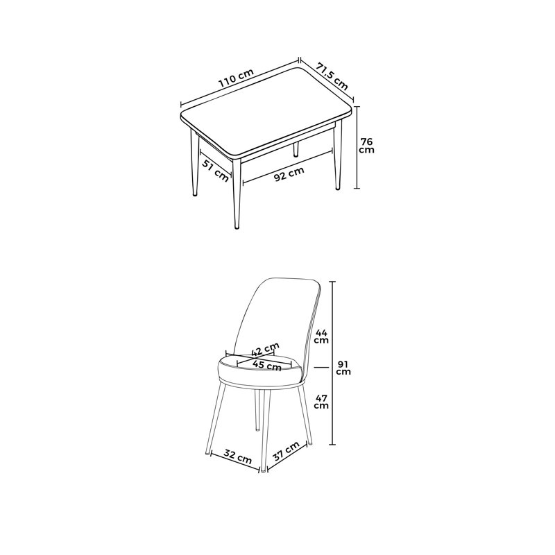 Ensemble de table et chaises de salle à manger moderne 5 pièces, marbre noir et rose | Table en carton 100% enduit de mélamine, table: 43,3 po x 29,9 po x 28 po | Chaises: 17,7 po x 35,8 po x 16,5 po, pieds en métal, assise en mousse confortable | Élégant pour les salles à manger contemporaines