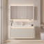 Meuble-lavabo mural en bois d'hévéa crème avec miroir intelligent-1990451110