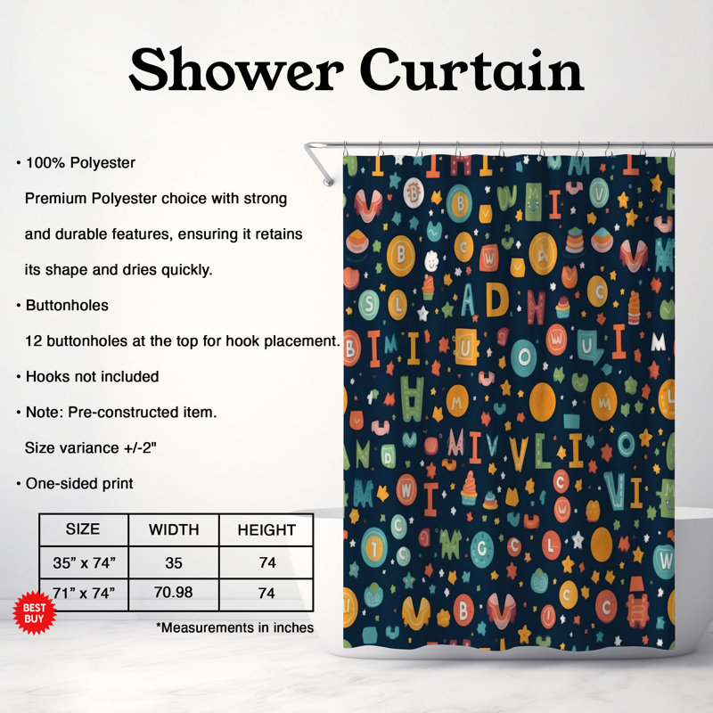 Rideau de douche Numerals - Premium, H 74 po x l 71 po