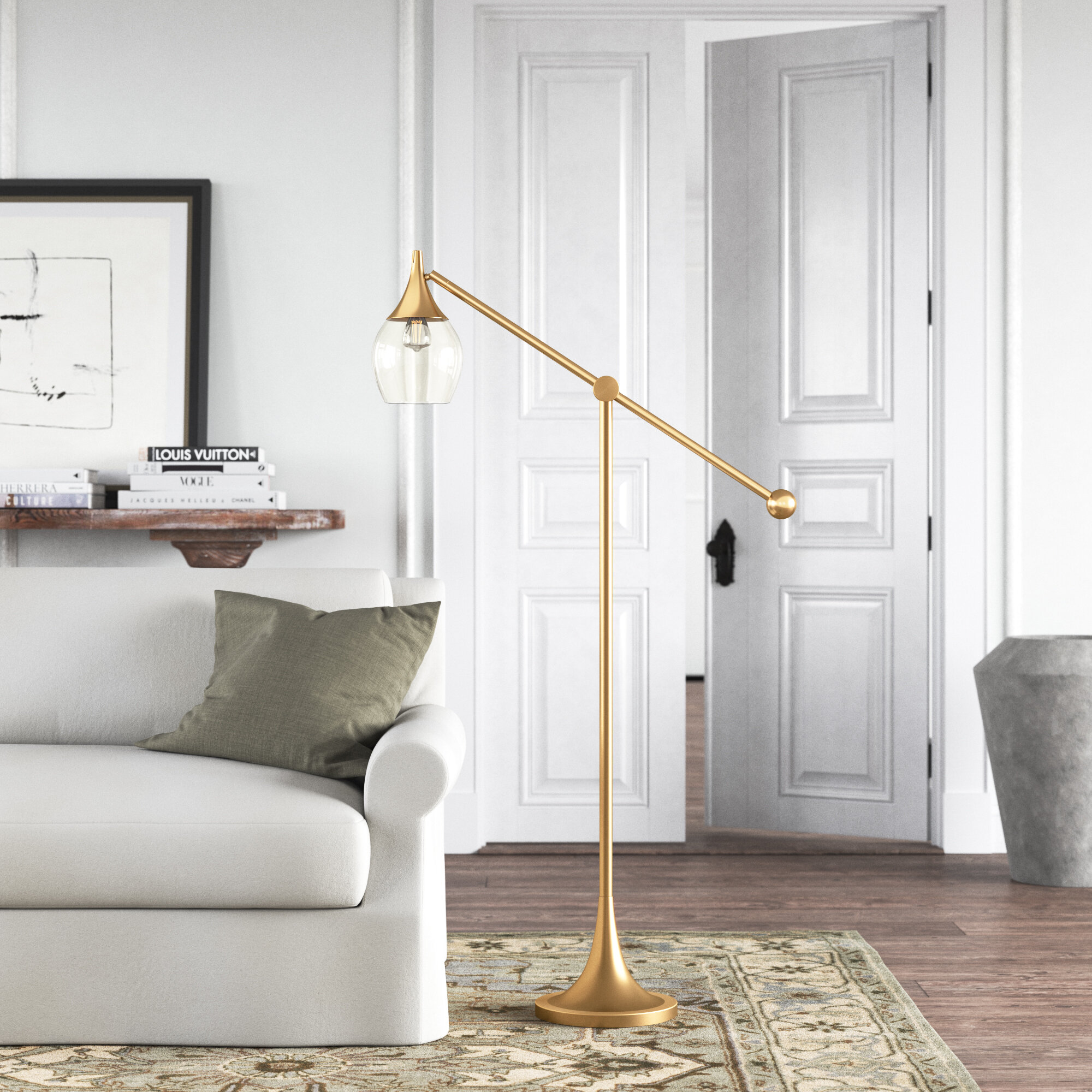 58 Inch Brass Metal Dome Adjustble Arm Task Floor Lamp