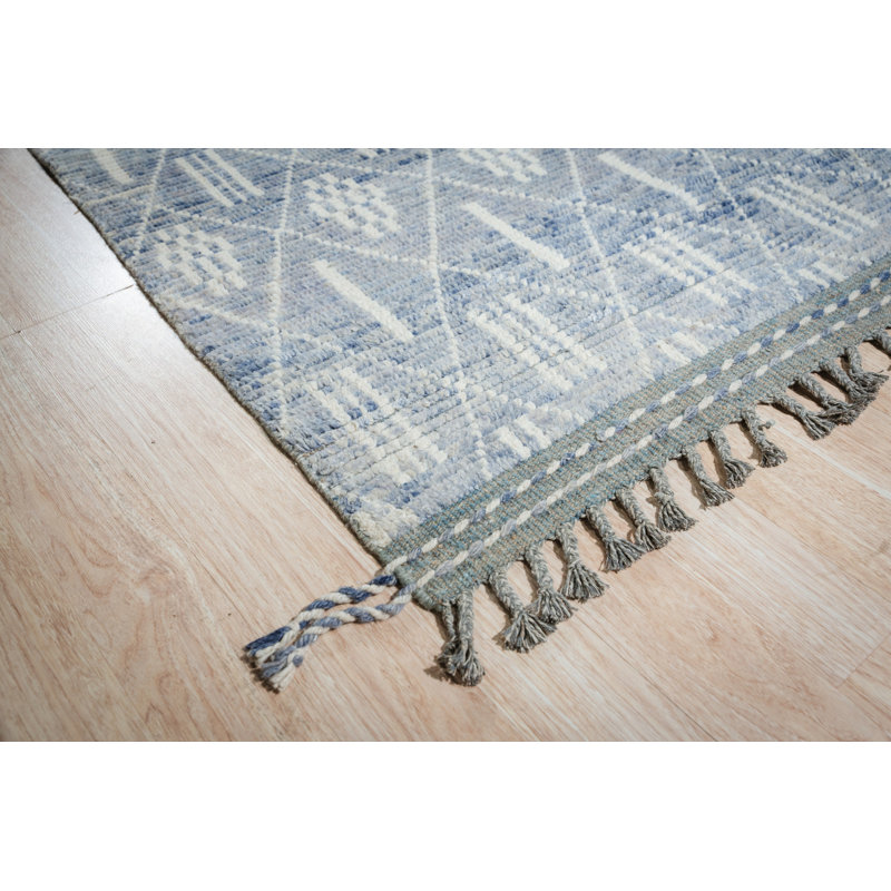 Tapis bleu en laine noué à la main Atlas Echo | Tapis contemporain Eastern Eastern Rugs