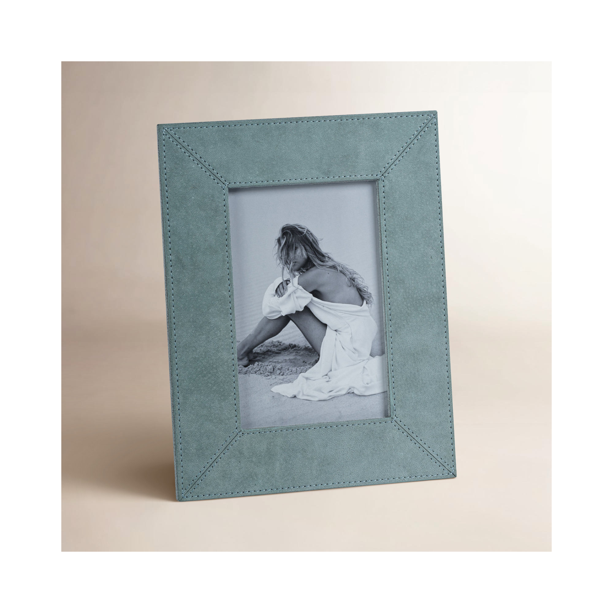 Suede Leather/ MDF Picture Frame, Cote D'Azur Blue, 4" W x 6" H