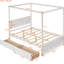 Lit à baldaquin moderne, blanc brossé, capacité de poids de 350 lb, avec 2 tiroirs pour un lit de chambre à coucher élégant Options de rangement supplémentaires, H 71,2 po, construction solide