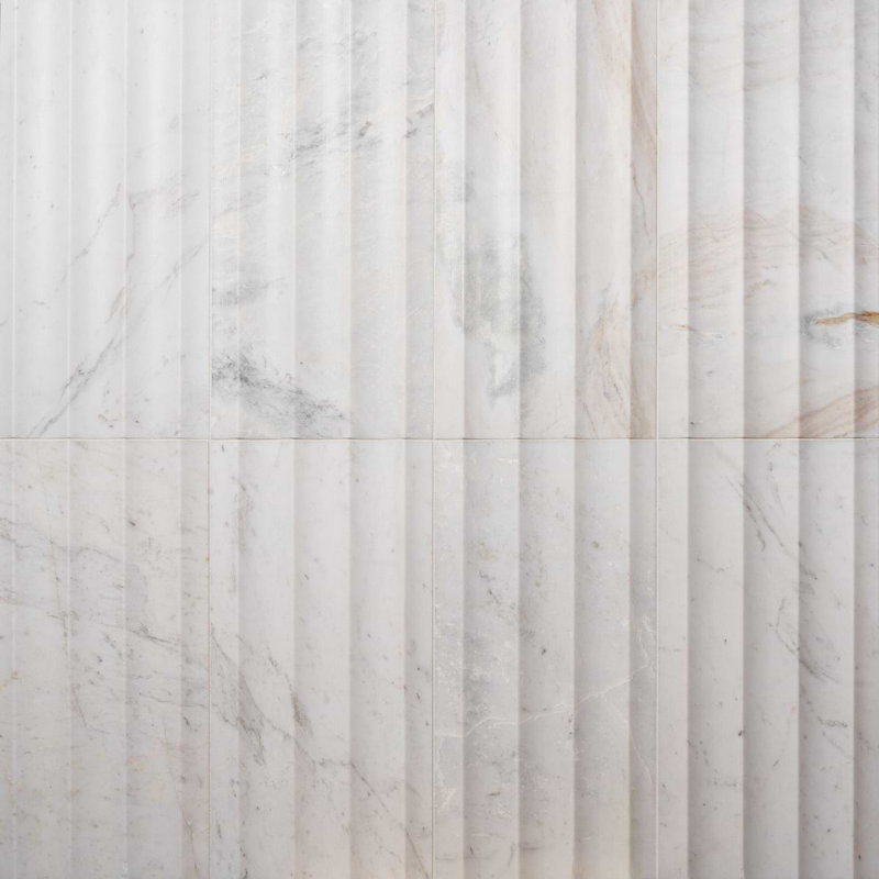 Stonework Alaska White 12x24 Marble Tile, Fluted 3D Honed
