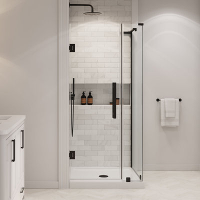 OVE Decors Panama X P 36 po P 74 po Ensemble de porte de douche à pivot H sans cadre en noir avec base