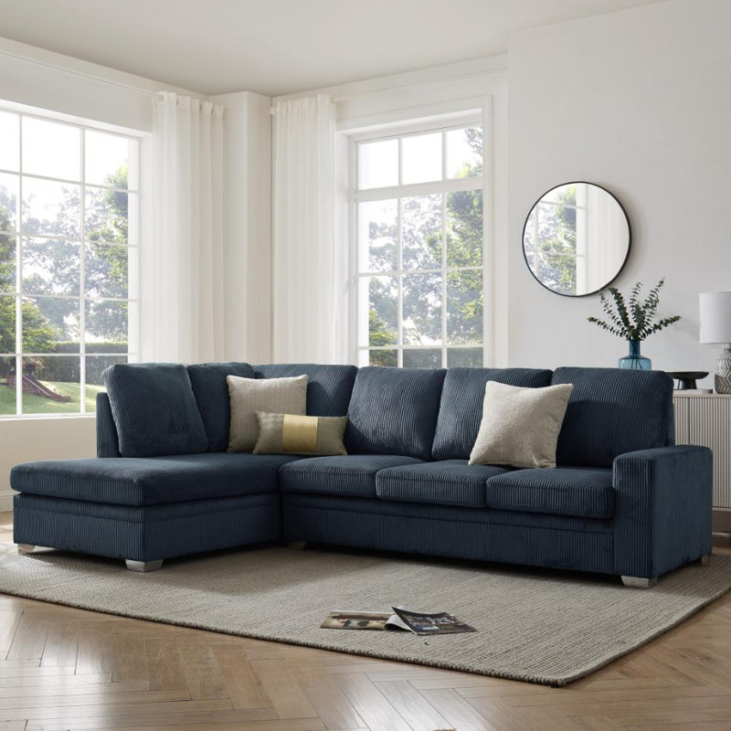 Alcott Corner Sofa, Blue Corduroy, Left Hand Facing
