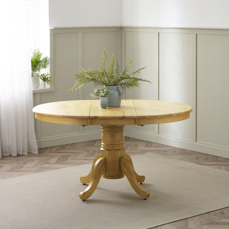 Aviya Extending Solid Wood Table With Eubanks Linen Fabric Chairs - Traditional Rustic Farmhouse, Oak, 4