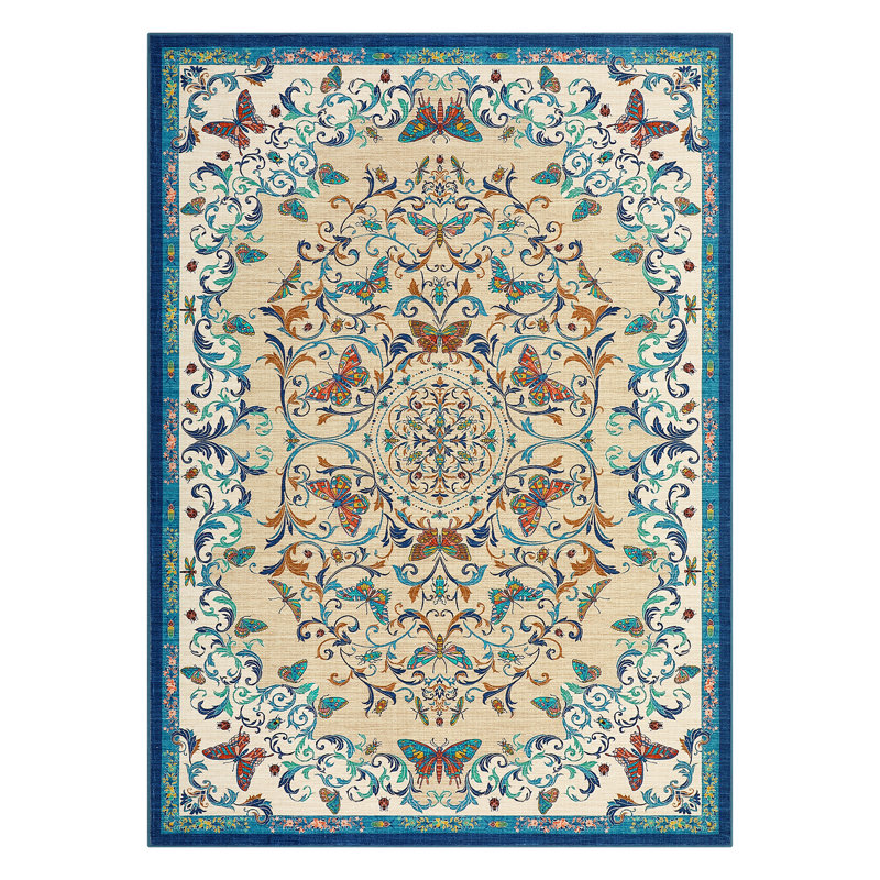 Tapis oriental doux en laine synthétique à motif géométrique, Indigo, 8 x 10 pi