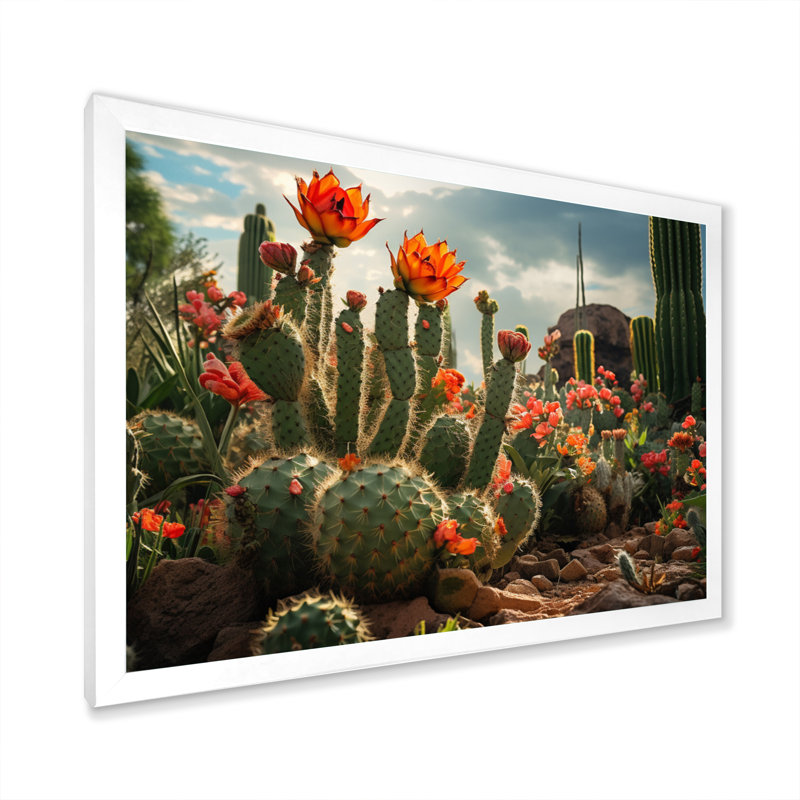 Cactus vert corail - II, H 34 po x l 44 po x P 1,5 po, Cadre photo blanc