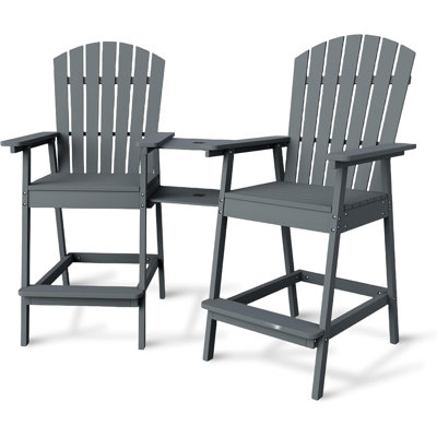 Ensemble de 2 tabourets de bar Adirondack d'extérieur avec plateau de connexion, chaises hautes Adirondack pour terrasse, balcon, cour, tabouret de bar avec dossier haut