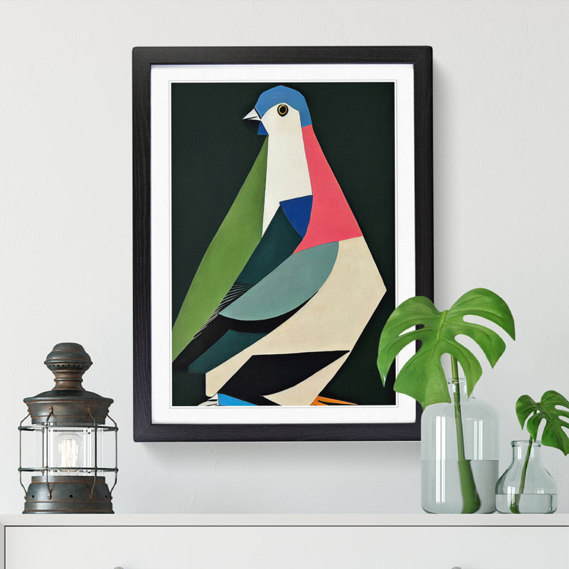 FRM-V0523-1837X Pigeon Abstract Vol.1 - Picture Frame Print, 46cm H x 34cm W x 2cm D, Walnut