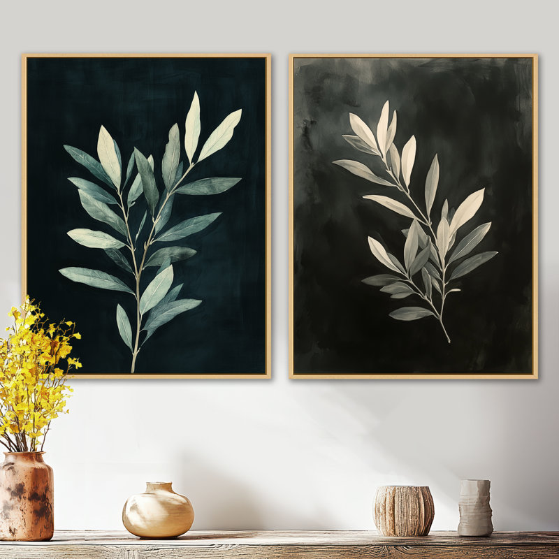 Olive Branch After Dark I - Ensemble de 2 décorations murales Olive, 32" H x 48" W, Natural Floater Framed