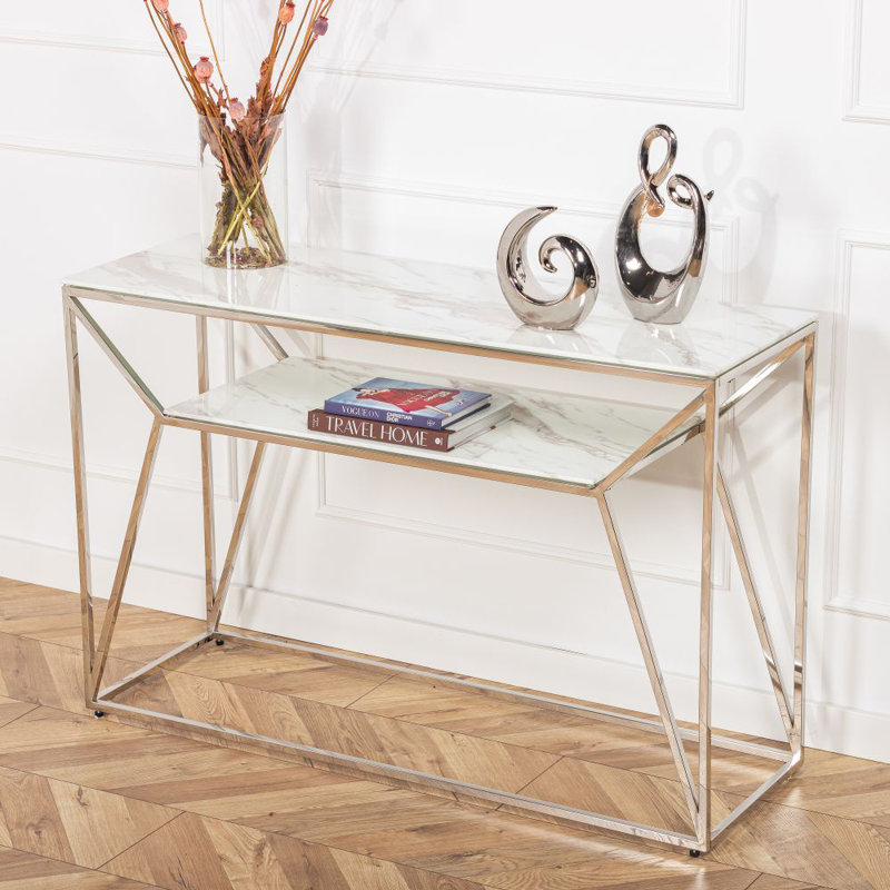 Hocking 120cm Glass Top Console Table, White, Silver