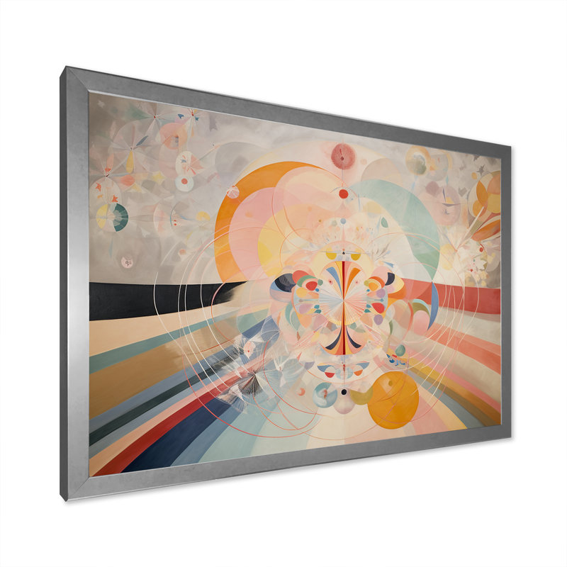 Cosmic Birth Radiance Retro Pastel I - Abstract Spirals Canvas Art Print, Silver Single Picture Framed, 12" H x 20" W x 1" D