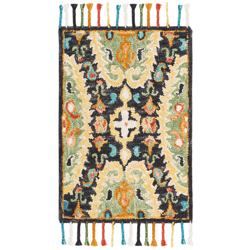 Ferrera Jahiem Hand-Knotted Wool Charcoal Area Rug, Rectangle 2' x 3'