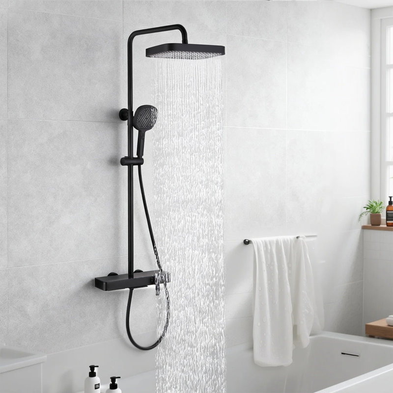 12.6 inch 3 Function Complete Shower System with Slide Bar 2.6 GPM, Matte Black