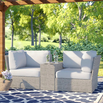 Ensemble de conversation pour canapé de patio en osier pour 2 personnes avec coussins entièrement assemblé