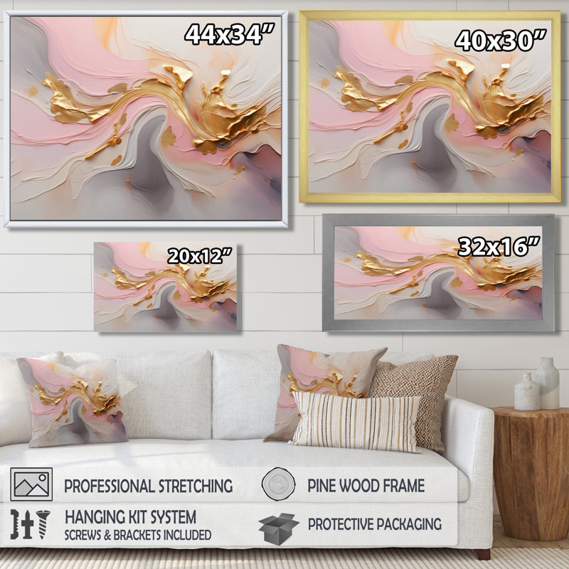 Tourbillon tourbillonnant de glam or - reproduction d'art abstrait mural, Toile avec cadre flottant or