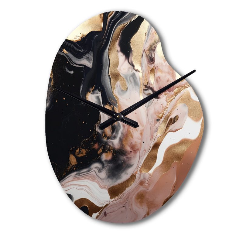 Manriquez Ocean Waves Fluidité en marbre V - Horloge murale en métal de forme unique, horloge asymétrique, Grand