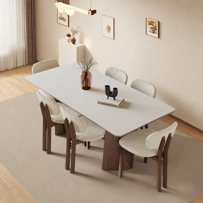 Simple Rectangular Rock Plate Dining Table Sets., 29.53"H x 70.87"L x 35.43"W