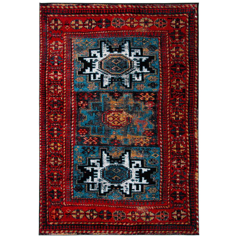 Tapis bleu / rouge Ayla, Rectangle 4 pi x 6 pi