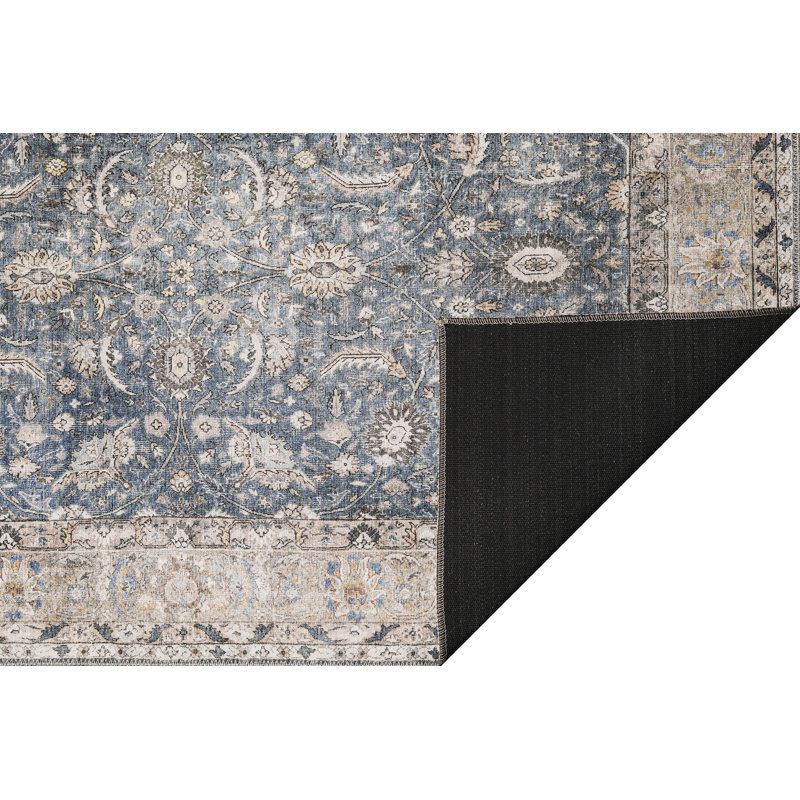 Alvyda Machine Washable Area Rug in Slate Blue, Rectangle 5' x 7'6"