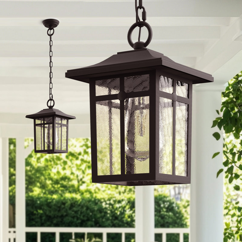 Lanterne suspendue d'extérieur à 1 lumière en aluminium et verre martelé réglable à 1 lumière H 10,7 po