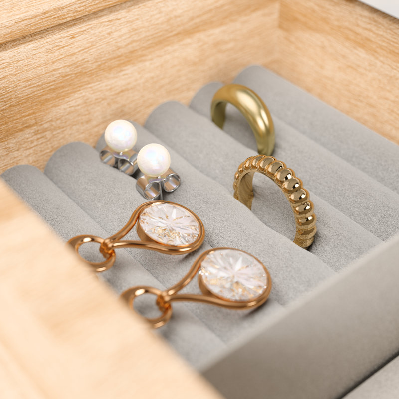 Wood Jewelry Box + Drawers, White