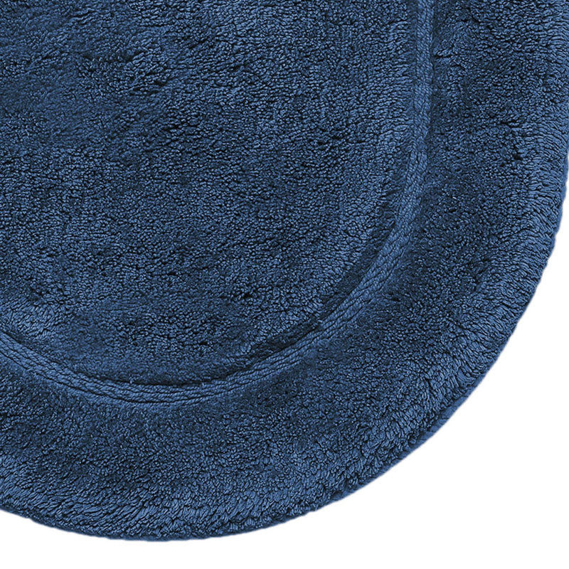 Sandcliff Cotton Non-Skid Machine Washable 2 Piece Oval Bathroom Rug Set, Oval Blue