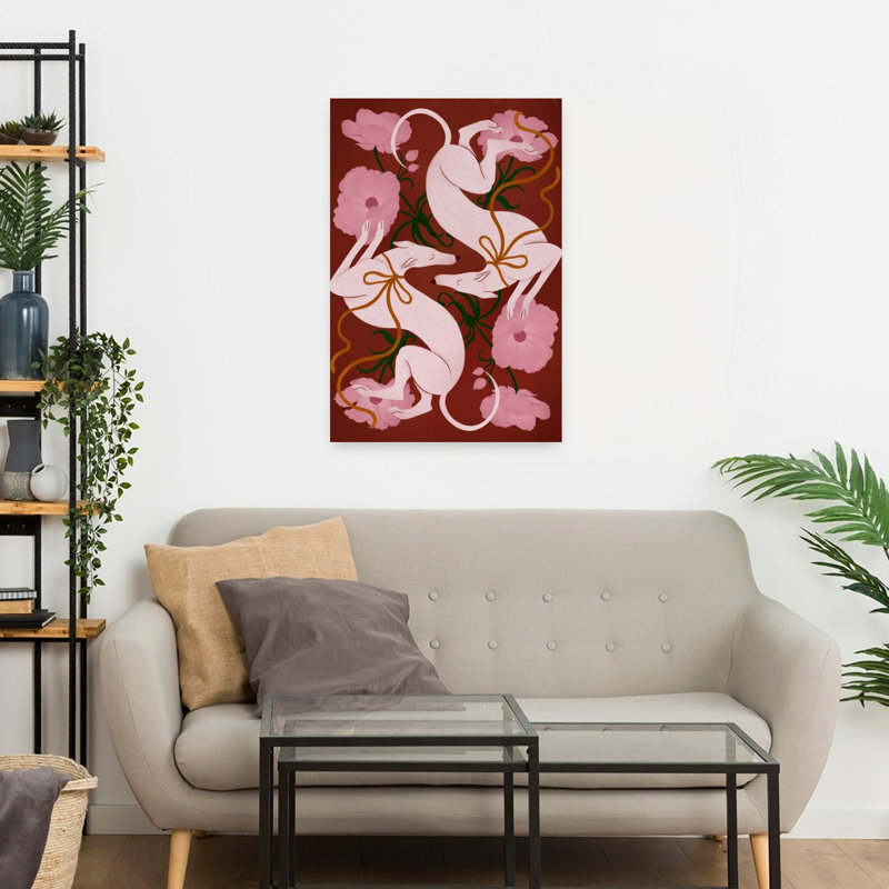 Lévriers élégants et fleurs Elegant Peaceful Serene Dog Flower, art mural, H 24 po x l 16 po