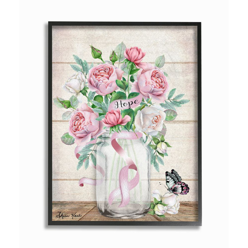 « espère-pot papillon rose », reproduction d’art, Giclée encadrée noir minuit, H 24 po x l 30 po x P 1,5 po
