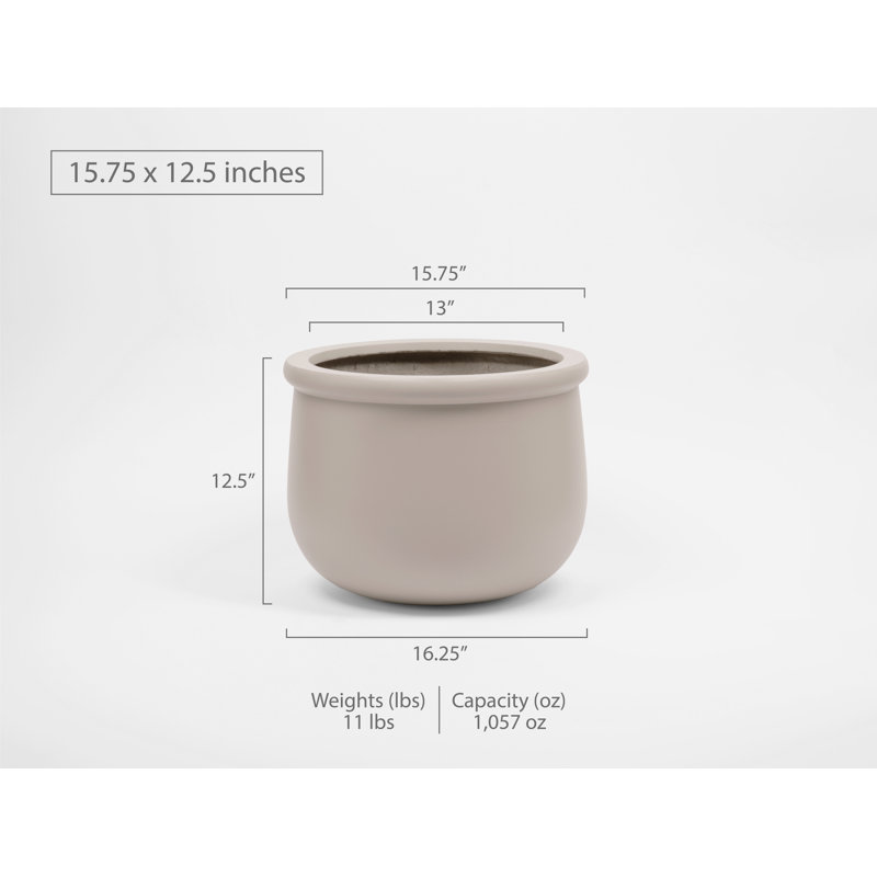 Pot de fleurs en fibre de pierre, H 12,5 po x l 15,75 po x P 15,75 po, Gris crème
