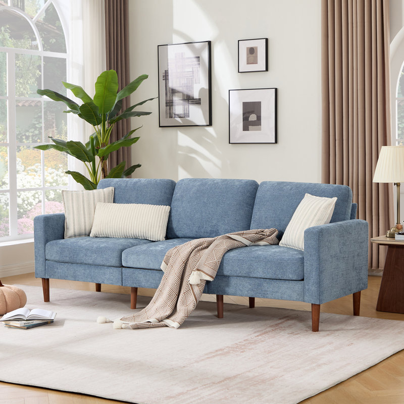 91.73'' Upholstered Square Arm Sofa Light Blue Chenille, Light Blue Chenille