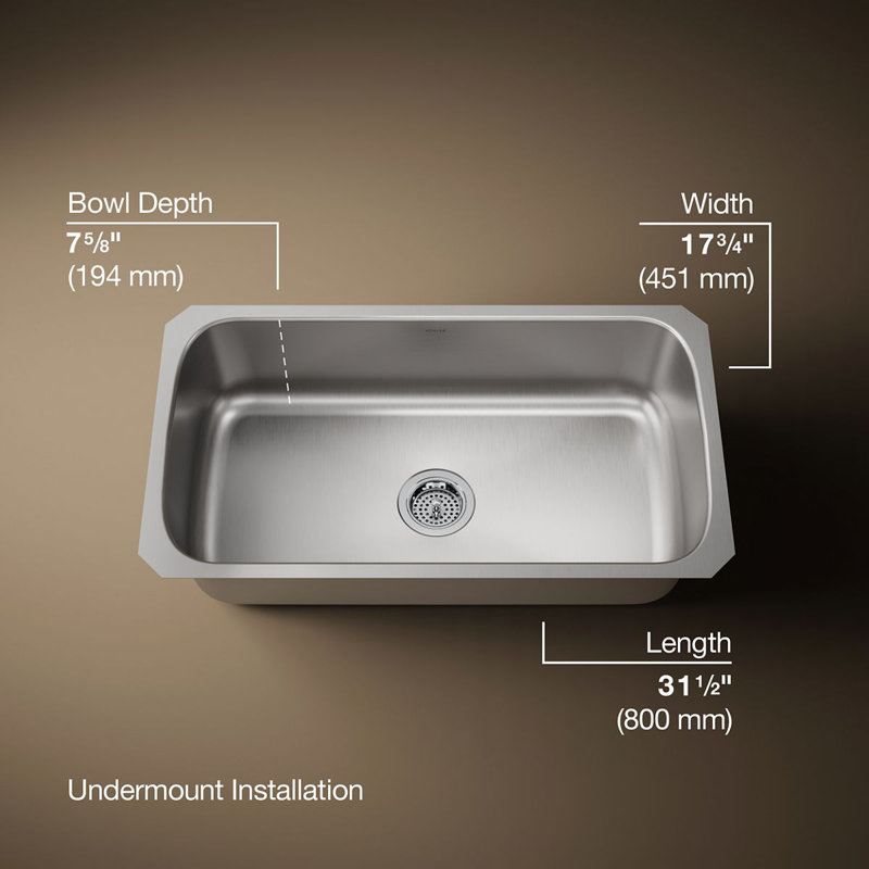 Undertone 31-1/2" L x 17-3/4" W x 8" Extra-Large Under-Mount Single-Bowl Kitchen Sink