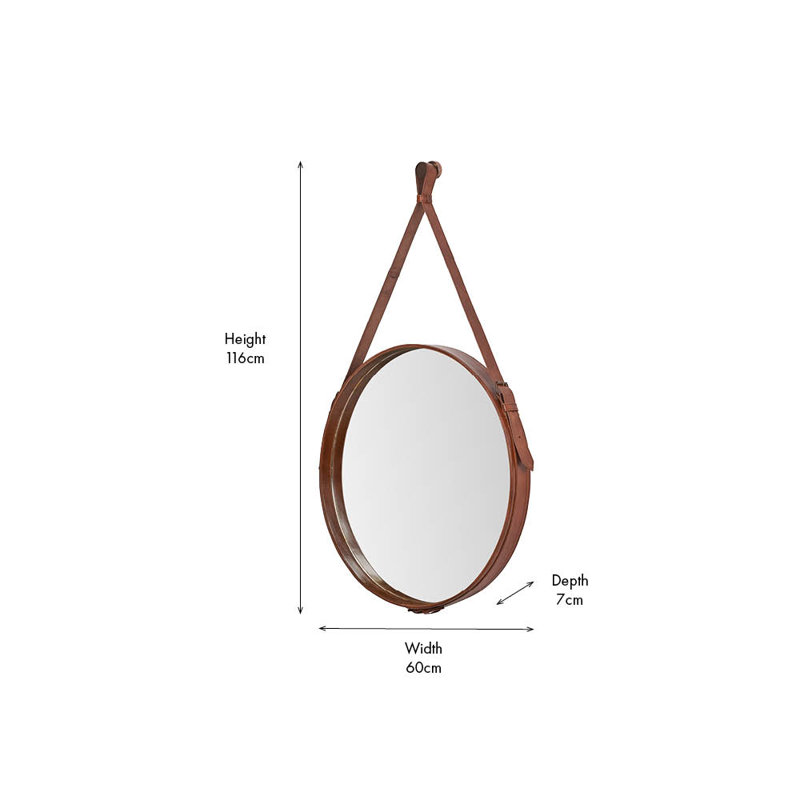 Round Leather Mirror, Brown