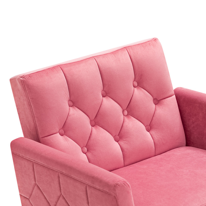 Zianny Velvet Accent Chair with Ottoman, Pink Velvet