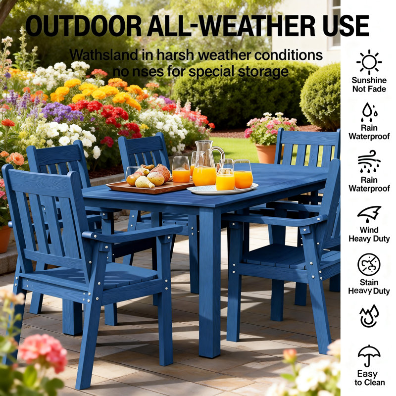 All Weather Outdoor Table and Chairs 7 Pieces Patio Dining Sets Outside Furniture With Umbrella Hole& Aluminum Frame HIPS Modern Patio Dining Set for 6 Person for Outside Backyard/Porch/Deck, 1-Tables 6-Chairs