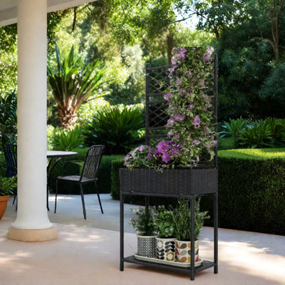 Spacious Rattan Planters With Trellis, Durable Steel Frame For Outdoor Gardens