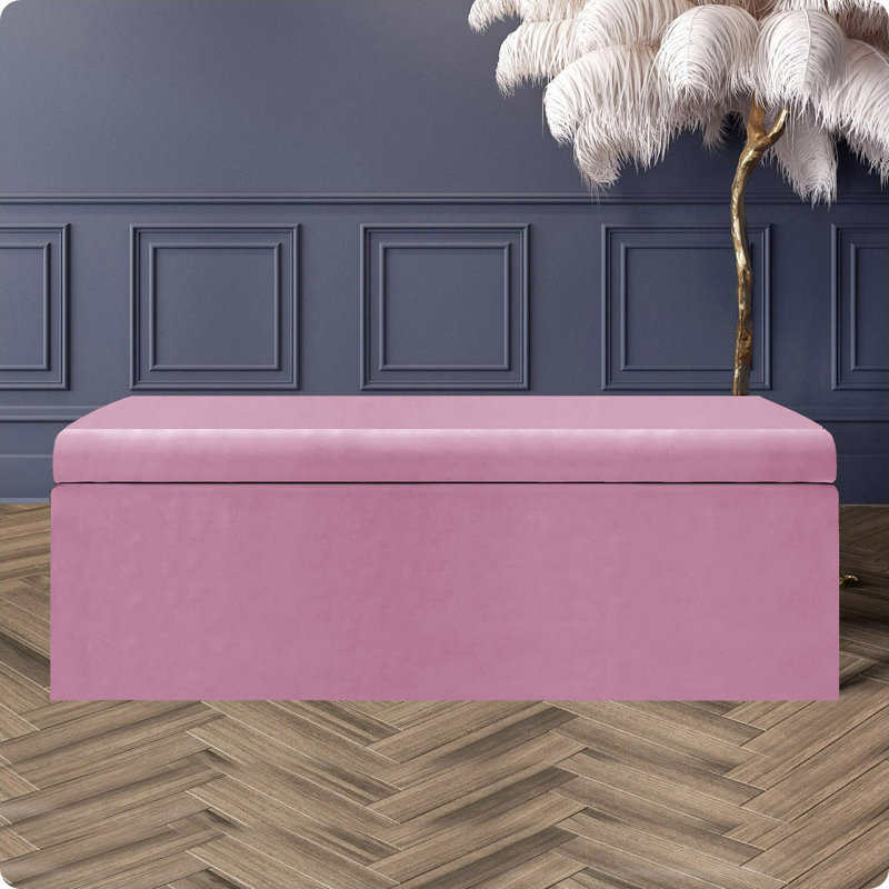 Safar Large Plush Velvet Ottoman Storage Box with Plain Lid Multi Functional Upholstered Blanket Box, Pink Plush Velvet