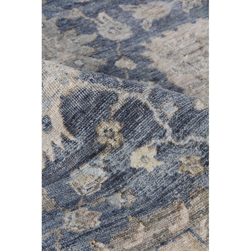 Heirloom Oriental Hand-Knotted Wool Blue Area Rug, Rectangle 6' x 9'