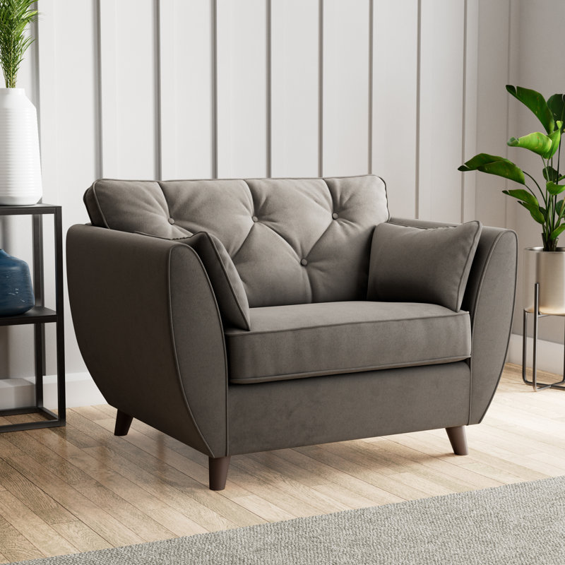 Hoxton Upholstered Chair And A Half, Dark Brown Wood, Asphalt
