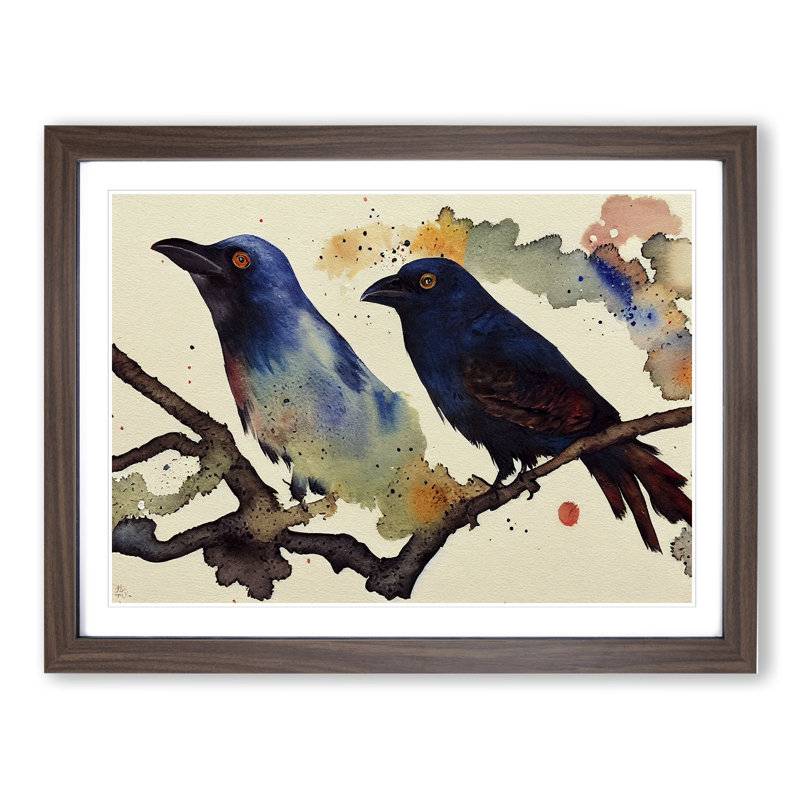 Crow Bird Watercolour Vol.2 - Framed Print, 46cm H x 64cm W x 2cm D, Walnut