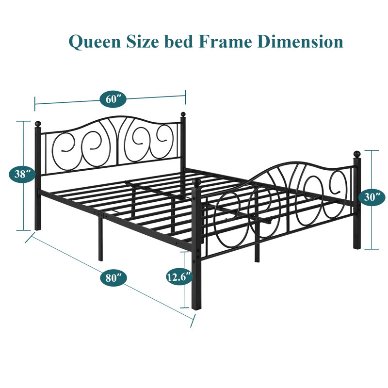Alsa Metal Piece Bedroom Set, Black, Queen