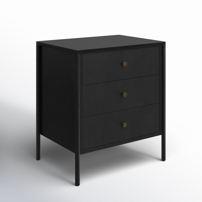 Sleek Modern Black Iron 3-Drawer Chest with Cylindrical Legs